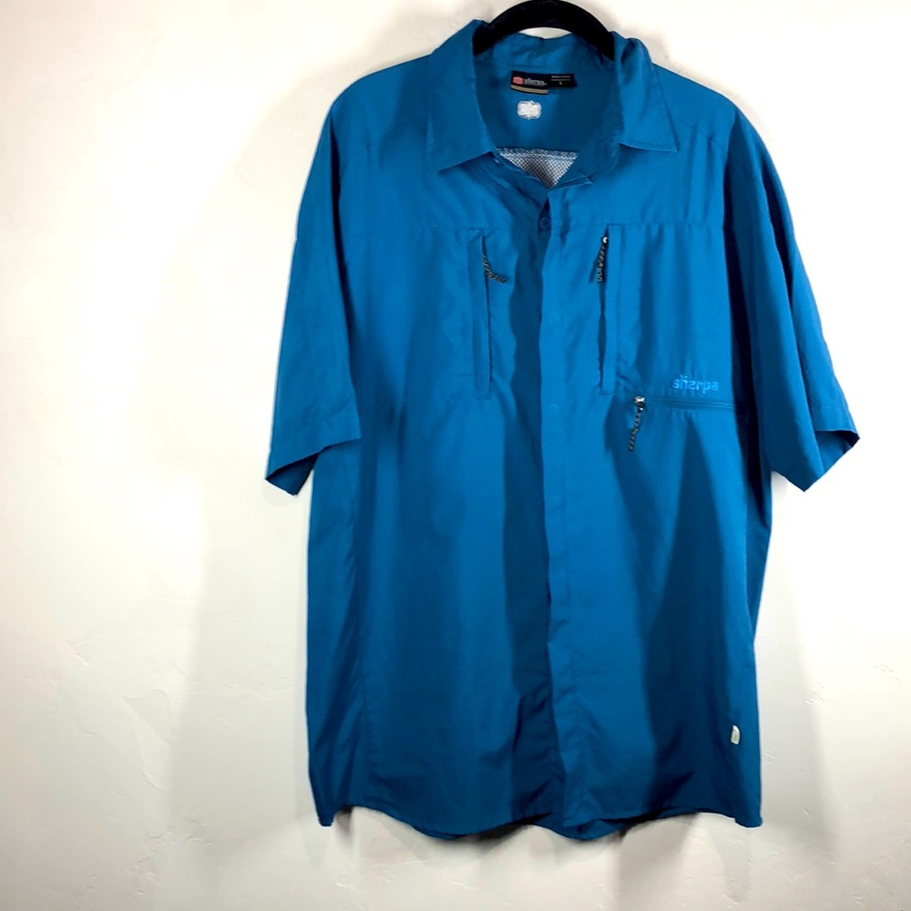 Sherpa blue vented outdoor shirt made in Nepal size large